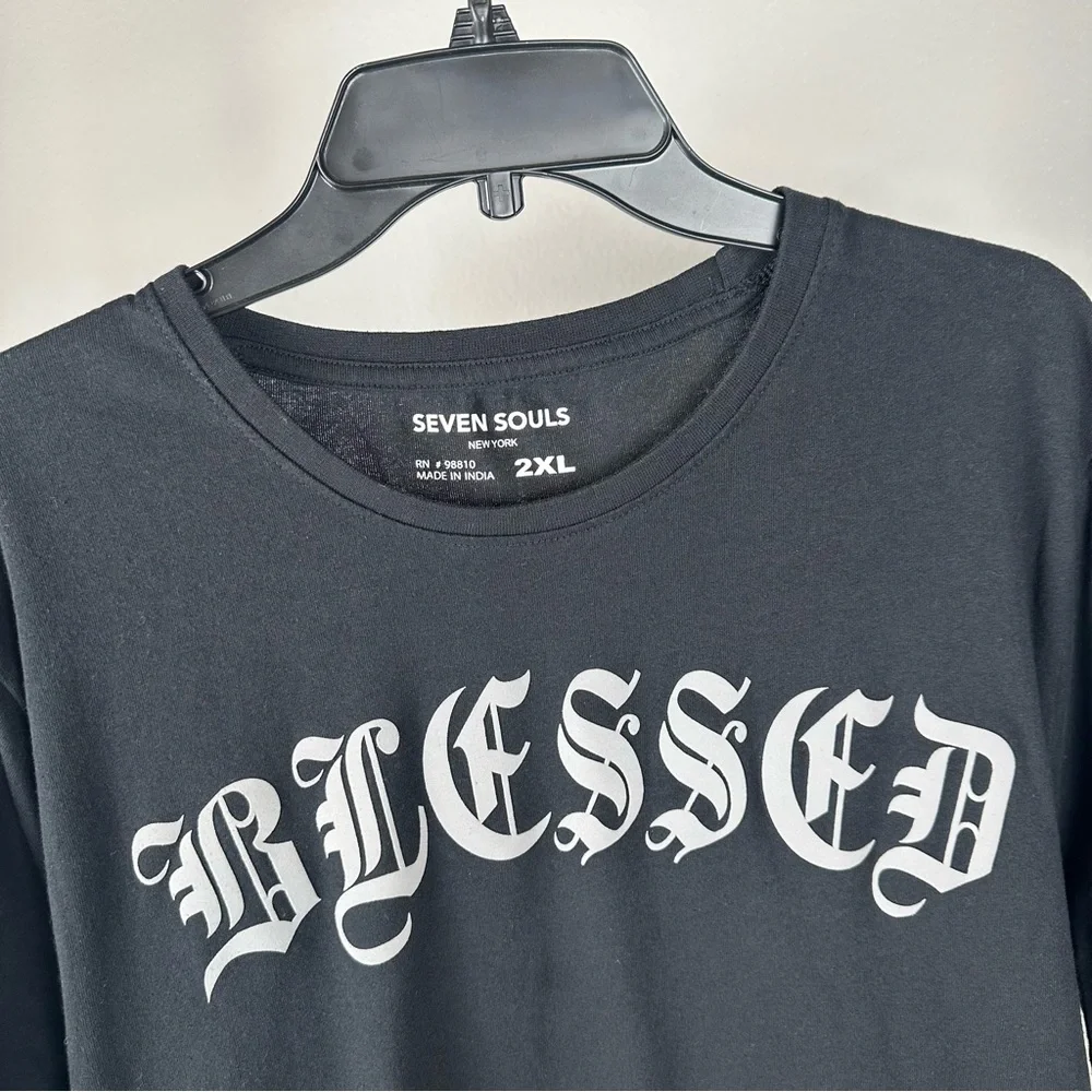 Seven Souls T-Shirt Mens 2XL Blessed Crew Neck Black Short Sleeve - Picture 2 of 6